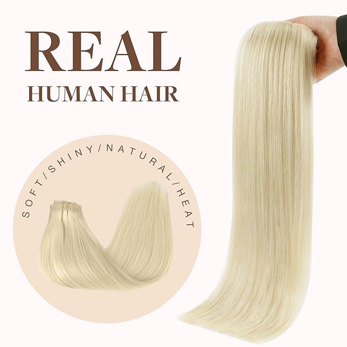 GOO GOO Clip in Hair Extensions Real Human Hair, Remy Human Hair Extensions Clip ins for Women, Natural Human Hair, 24inch 160g 7Pcs, 60A Platinum Blonde