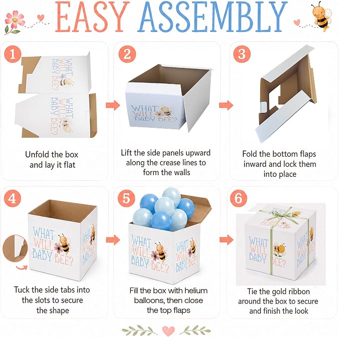 Baby Bee Gender Reveal Box, Large Balloon Surprise Box - Image 4