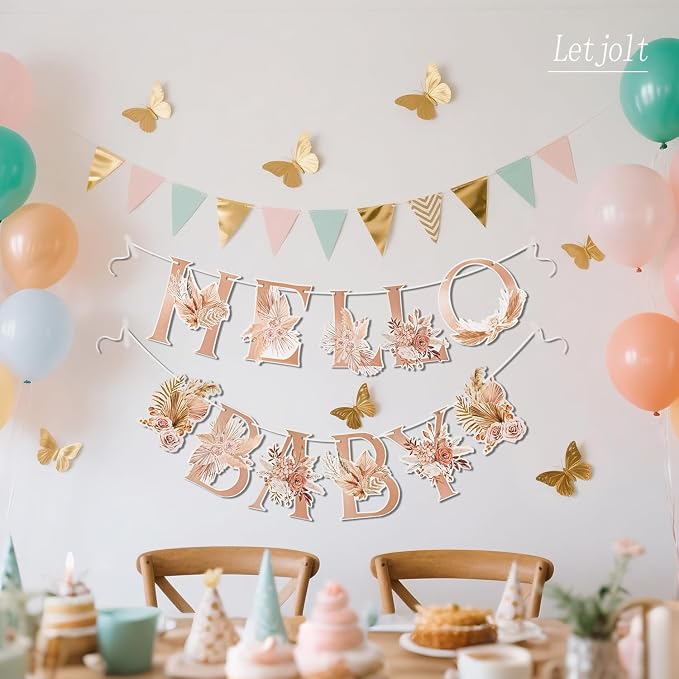 Letjolt Hello Baby Boho Flower Banner Girls Baby Shower Garland 12pcs | Floral - Image 4