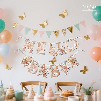 Letjolt Hello Baby Boho Flower Banner Girls Baby Shower Garland 12pcs | Floral - Image 4