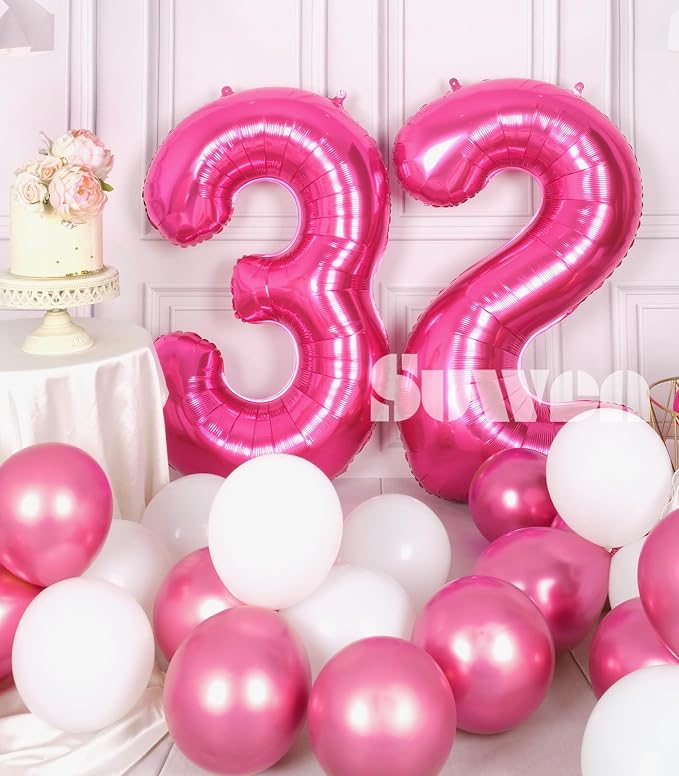 SUWEN 40 Inch Large Hot Pink 32 Balloon Numbers Big Foil Helium Number Balloons - Image 2