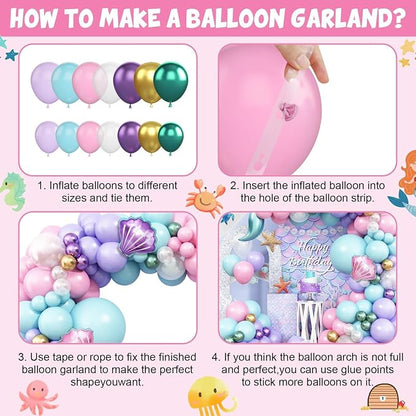 Mermaid Balloon Garland Arch Kit, Pastel Pink Purple Teal Blue Clear Latex - Image 8