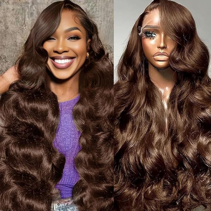 24 Inch Chocolate Brown Lace Front Wig Human Hair 13x6 Hd Lace Front Wigs Human Hair Body Wave Frontal Wigs Human Hair Pre Plucked 200 Density Brown Wig for Women