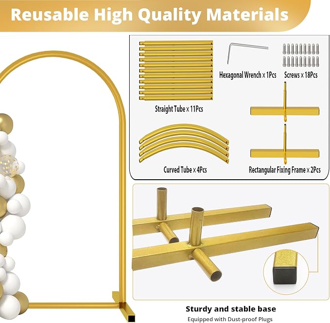 6.5 ft Gold Metal Balloon Arch Stand, Arch Backdrop Stand - Image 3