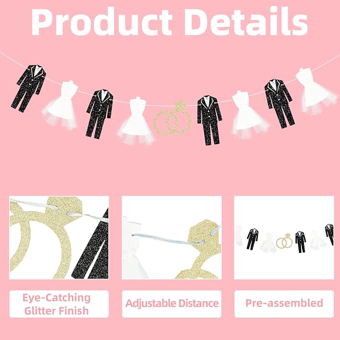 Bride and Groom Wedding Dress Garland Banner, 9.8 Ft Hanging Tuxedo and Gown - Image 3