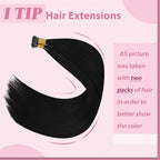 YoungSee I Tip Hair Extensions Black 22In Itip Hair Extensions Real Human Hair Jet Black 50g Hair Extension I Tip Invisible 50s Itips Hair Extension Human Hair for Instant Length