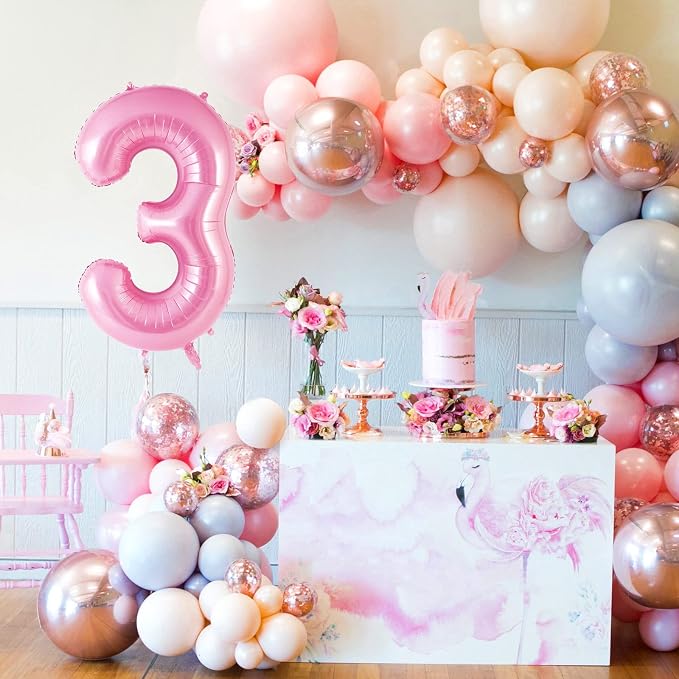 Pink Number 3 Balloon 40 inch, Big Large Foil Helium Number Balloons, Jumbo - Image 2