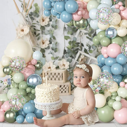 Ouddy Party Pink Dusty Blue Green Balloons Garland Arch Kit 18 12 10 5 Inch | - Image 5