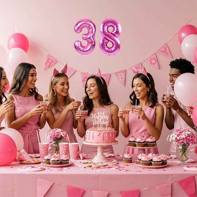 TONIFUL Number Balloon 16 Inch 10 Pcs Hot Pink 0-9 Birthday Number Balloons | - Image 4