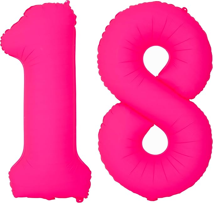 Pink Birthday Number 18 Balloons 40IN Fluorescent Pink 81 Foil Balloon | by YOIOZAIZAI