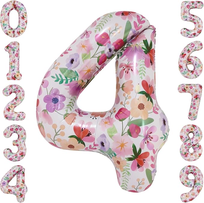 Flower Balloons 40 Inch Floral Number 4 Balloon by cocodino