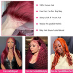 200 Density Burgundy Straight Lace Front Wigs Human Hair 99J 13x6 HD Lace Frontal Red Wigs Pre Plucked With Baby Hair