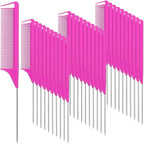 Patelai 30 Pieces Rat Tail Combs Bulk, Hair Teasing Fine Tooth Pintail Combs Braiding Hair Styling Tools with Steel Pin for Stylists Salon Teasing Sectioning Coloring Detangling(Rose Red)