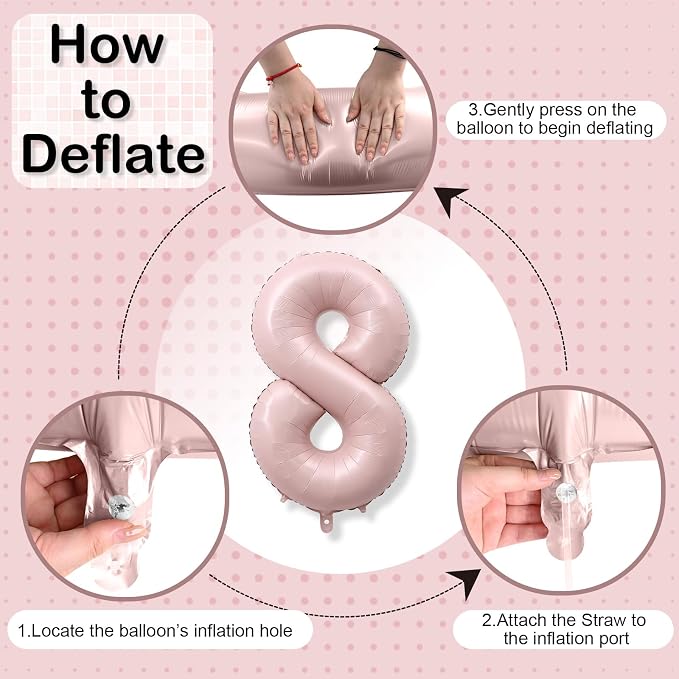 Foil 8 Balloon, Dusty Light Pink Big Number 8 Balloons - Image 9