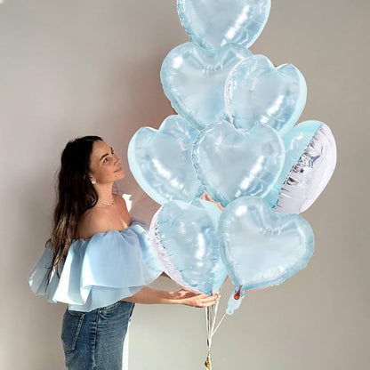 TONIFUL 15Pcs 18In Blue Heart Balloons Transparent Ice Pale Mylar Hearts | Low - Image 4