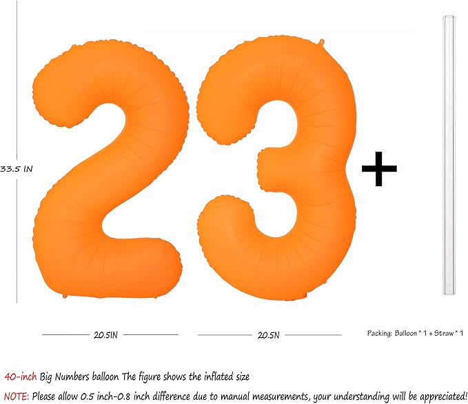 Orange Birthday Number 23 Balloon 40IN Fluorescent Orange 32 Balloon | - Image 2