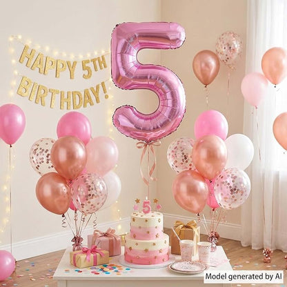 Pink Number 5 Balloon 40 Inch, Glossy Metallic Digit - Image 7