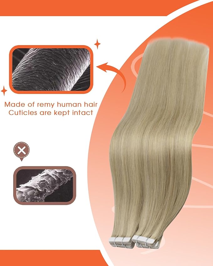 Sunny Hair Tape in Hair Extensions Real Human Hair Invisible Remy Hair Extensions Tape ins for Women Dark Honey Blonde Highlight Medium Blonde 16 inch 25G
