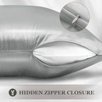 Adubor Silk Pillowcase for Hair and Skin with Hidden Zipper, Both Sides 23 Momme Silk Pillow Case, Queen Size 20×30 inches, Dark Grey, 2PCS