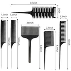 Patelai 6 Pcs Highlighting Hair Combs Set, 3-way Hair Sectioning, Dyeing, Rat Tail Lifting Comb for Weaving Foiling Sectioning Coloring, Black