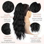 Ponytail Extension, 18 Inch Claw Clip Ponytail Extensions Curly Wavy Ponytail Hair Extension Jaw Clip on Pony Tails Hairpiece for Women Fluffy Natural Synthetic for Daily Use (Light Black)