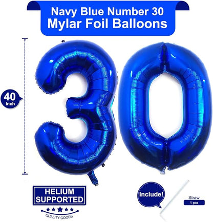 40 Inch Navy Blue 30 Number Balloons Giant Jumbo Huge 30 Foil Mylar Helium - Image 2