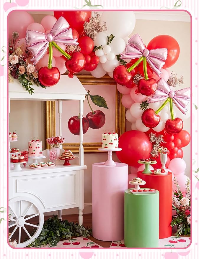 10Pcs Pink Bow Red Cherry Foil Balloons | - Image 7