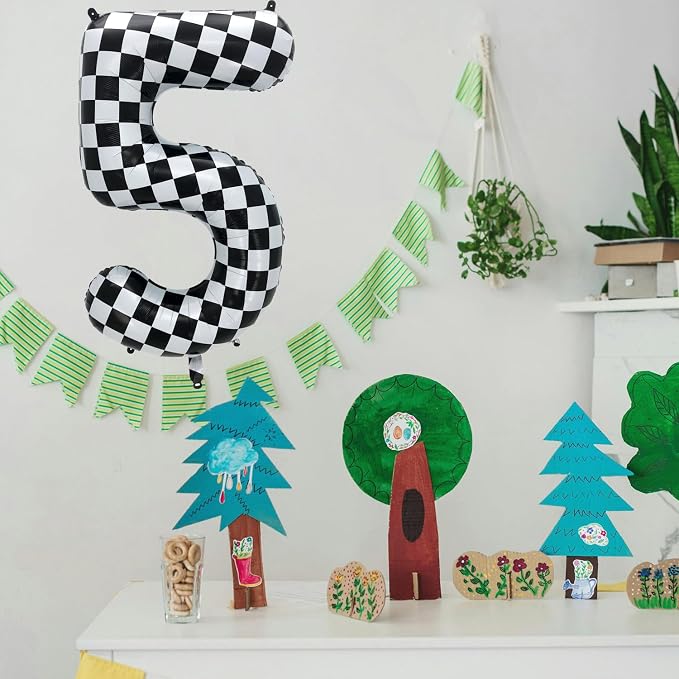 42 Inch Checkered Number Balloon 5, 5th Race Car Flag Birthday Party Supplies - Image 6