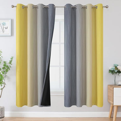 Ombre Grey and Yellow Blackout Curtains 72 Inch Length 2 Panels, Full Light by ESTELARTEXTILER