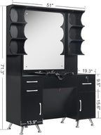 BarberPub Backwash Shampoo Bowl Cabinet, Wall Mount Station with Mirror, Storage Cabinet with Drawers & Shelf Salon Equipment 3141 (Black)