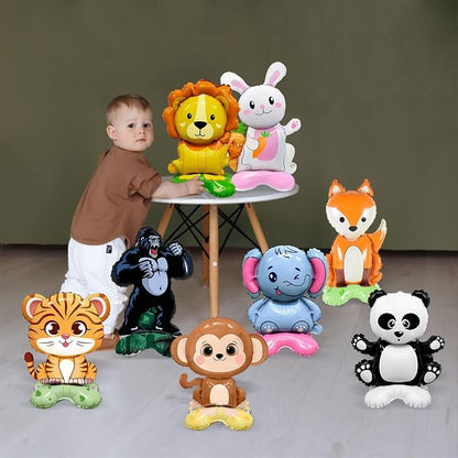 8-Piece 3D Foil Wildlife Balloon Set—Freestanding Jungle Animal Set: Lion - Image 4