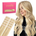 WENNALIFE Tape in Hair Extensions Human Hair Light Blonde Highlighted Golden Blonde Tape in Extensions, 10pcs 25g 16 inch Remy Invisible Tape Ins Straight Soft Real Human Hair Tape in Extensions