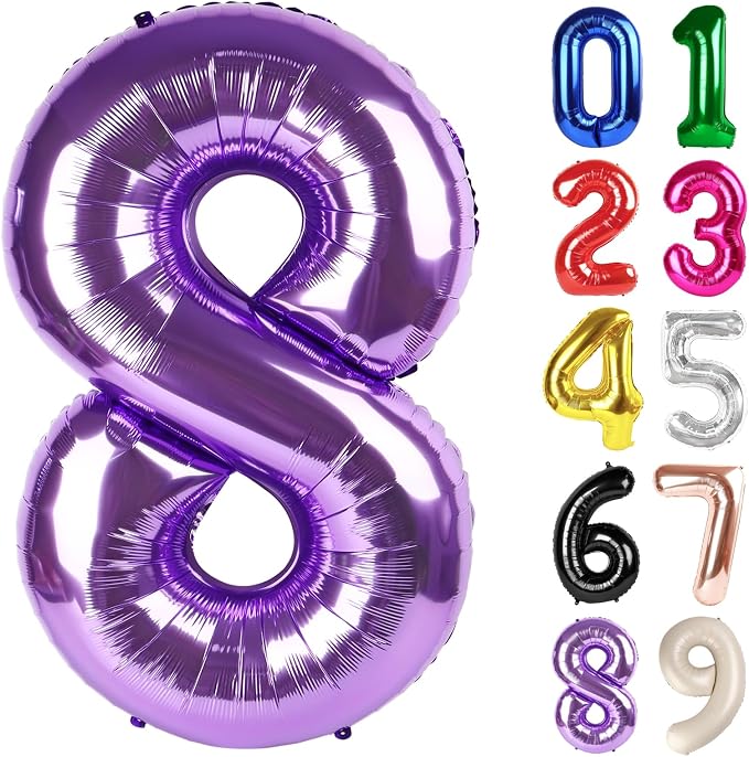 8 Balloon - Purple Birthday Number Balloons, 40 Inch Decorations Men Women | by ALPHADELTAPI