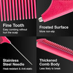 Rat Tail Combs for Parting, Protable Retractable Rat Tail Comb, Parting Combs for Hair Stylist, Fine Tooth Teasing Comb Stainless Steel Pin Tail, Easy to Carry (1 Pack-Pink)
