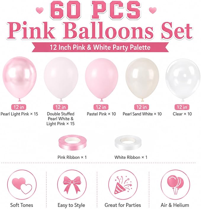 Pink Balloons, Gender Reveal Baby Shower Sweet Romantic Wedding Princess - Image 2