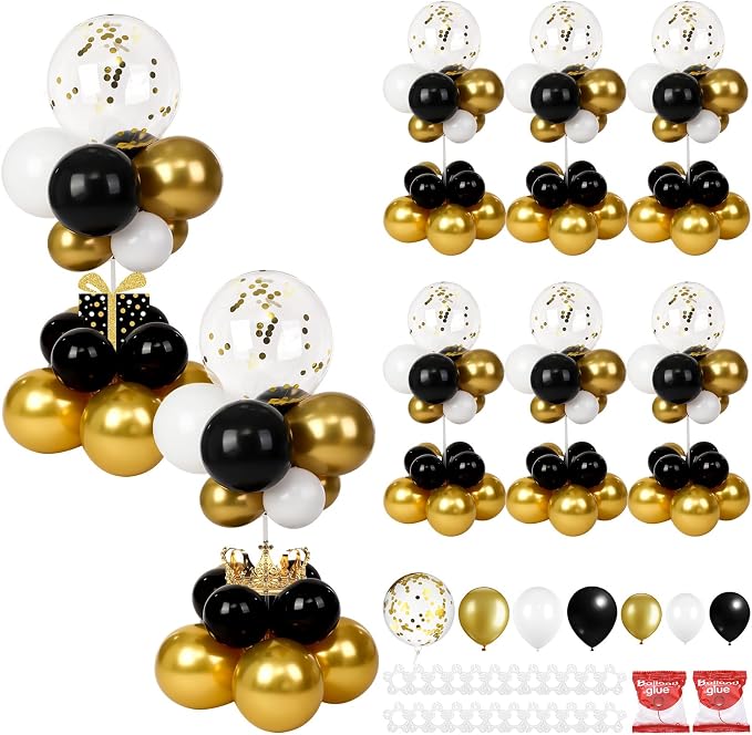 Gejoy 8 Sets Black and Gold Balloon Column Table Centerpiece Reusable Table by Gejoy
