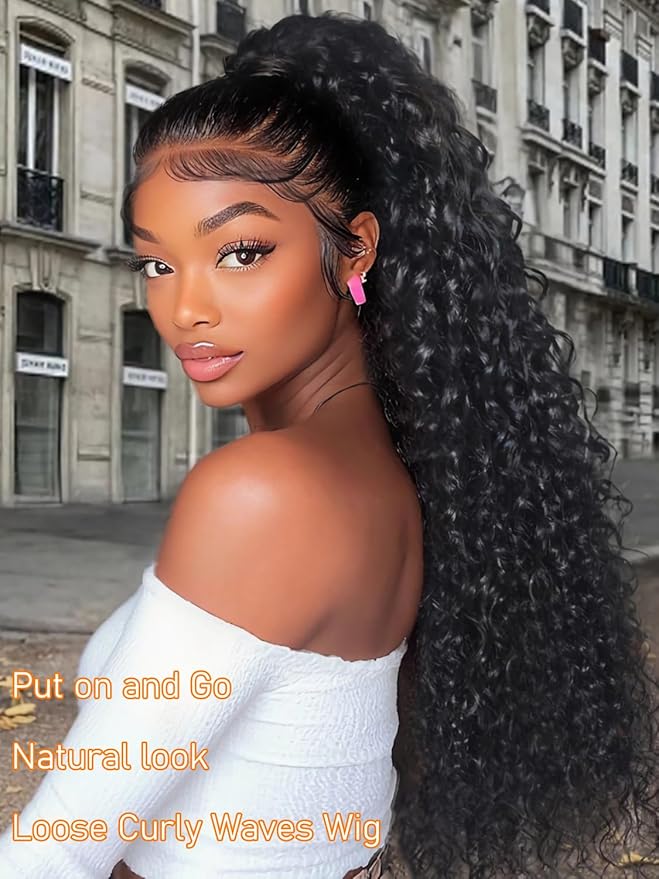 Julia Hair Loose Curly Wave Glueless Wigs Human Hair 7x5 HD Lace Closure Bye Bye Knots Mixed Curls Wig with Invisi Drawstring Pre Plucked Pre Bleached Put on and Go Beginner Friendly 22 Inch