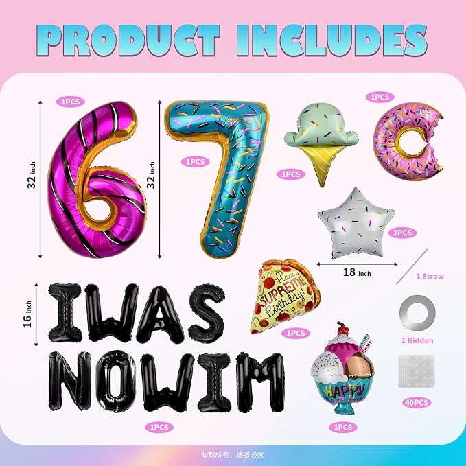 6 7 Birthday Decorations Balloon Set | Number 6 7 Foil Balloons - Image 2