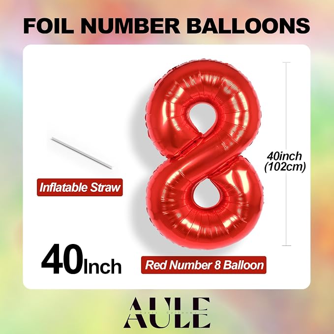 AULE 40 Inch Red 8 Balloon Number Foil 0-9 Birthday Big Numbers | Birthday - Image 5