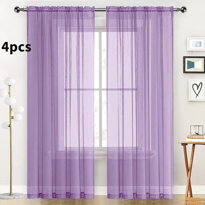 SpaceDresser Lavender Sheer Curtains 4 Panels Rod Pocket Semi-Sheer Curtain 90 - Image 2