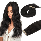 DOORES Tape-in Hair Extensions, Natural Black 26 Inch 120g 40pcs, Remy Human Hair, Long Straight, Skin Weft