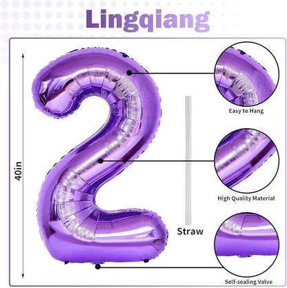 Purple 21st Birthday Balloons for Her, 40In Purple Mylar Foil Number 21 - Image 2