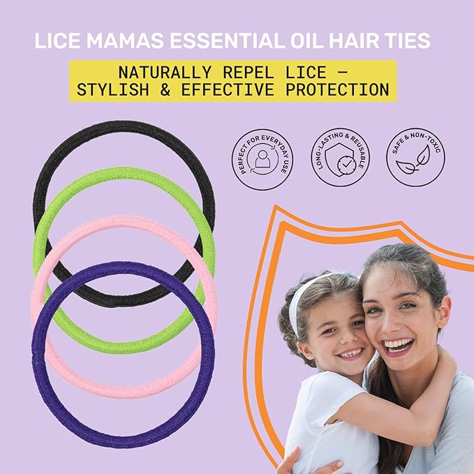 Hair Ties for Healty hair care - Infused with Essential Oils for Natural Prevention - Girls Hair Ties with Long-Lasting Protection - Safe & Non-Toxic Repellent Ties for Daily Use - (4-Pack)