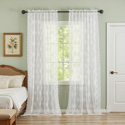 Kotile Ivory Floral Lace Curtains - Image 5
