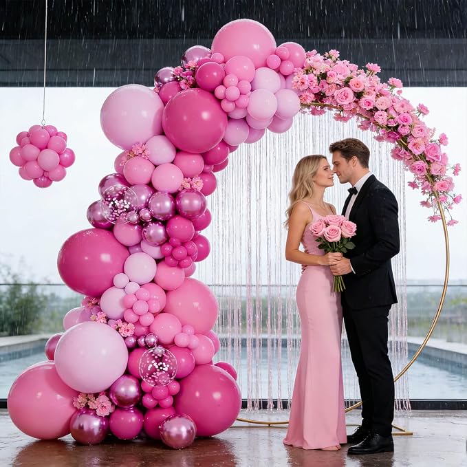 153pcs Pink Balloon Arch Garland Kit, Hot Pink Latex Balloons Metallic Confetti - Image 4