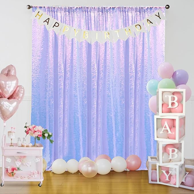 Sugargirl Mermaid Lavender Sequin Backdrop Curtain 6 Panels 2FTx8FT Glitter - Image 2