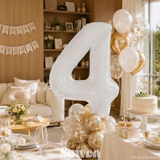 SUWEN 40 Inch White Large 4 Balloon Number Big Foil Helium Numbers 0-9 | Giant - Image 7