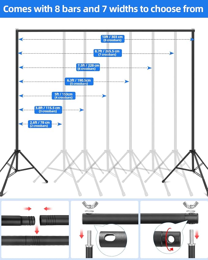 Hemmotop Backdrop Stand 10x8ft, Versatile Sizes Adjustable Banner Holder | Metal - Image 3