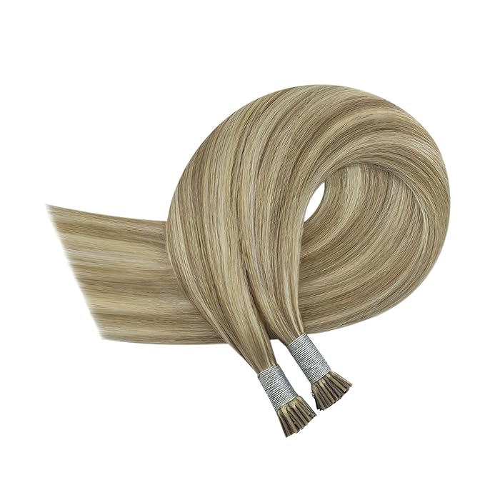 YoungSee Hair Extensions Itip Human Hair Brown Highlight I Tip Hair Extensions Light Brown and Blonde I Tips Hair Extension Real Human Hair 22In 50s 50g I-Tip Extension Natural