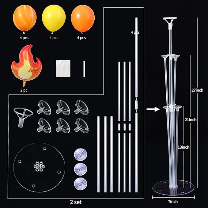 Fire Party Balloon, 2 Sets Fire Balloon Stand Kit on Table Decoration | 2 Fire - Image 3